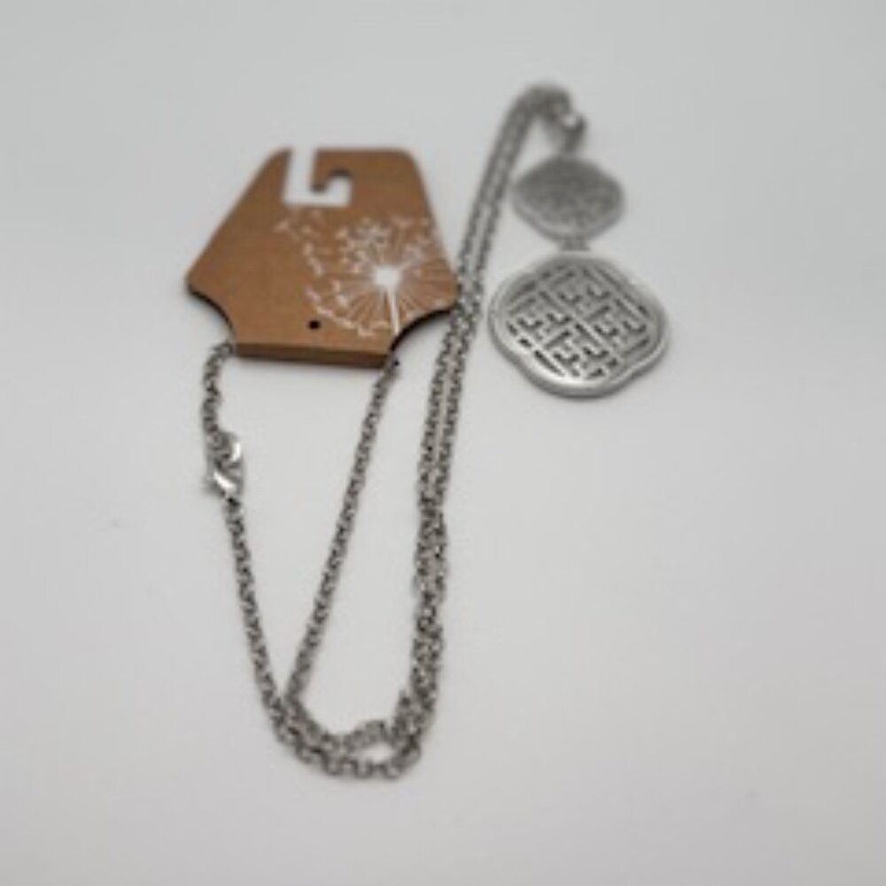 Bold Polished Silver Double Pendant Necklace – NWT - Picture 3 of 5